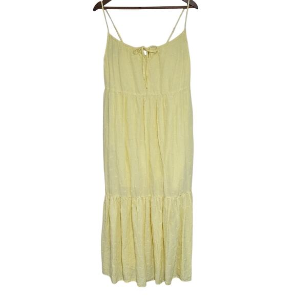 Old Navy Womens M Yellow Tiered Maxi Pockets Sundress Embroidered Festival BOHO - Picture 1 of 12